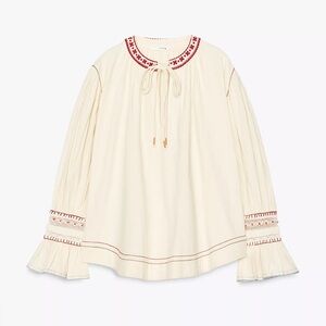Zara Cream Top with Red Embroidery